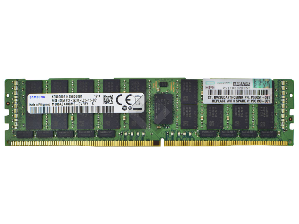 HPE RAM 64GB DDR4 4DRx4 PC4-2933Y-L Dimm ECC LR, P00926-B21, P03054-091, P06190-001
