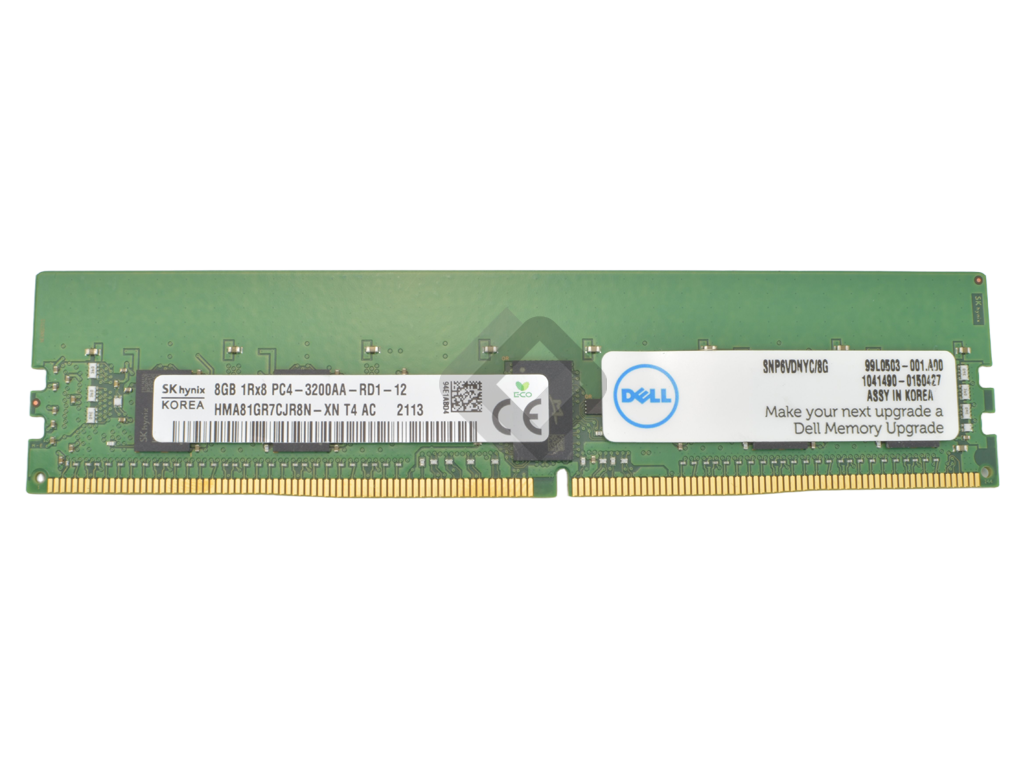 DELL RAM 8GB DDR4 1Rx8 PC4-3200AA-R Dimm ECC REG, 6VDNY