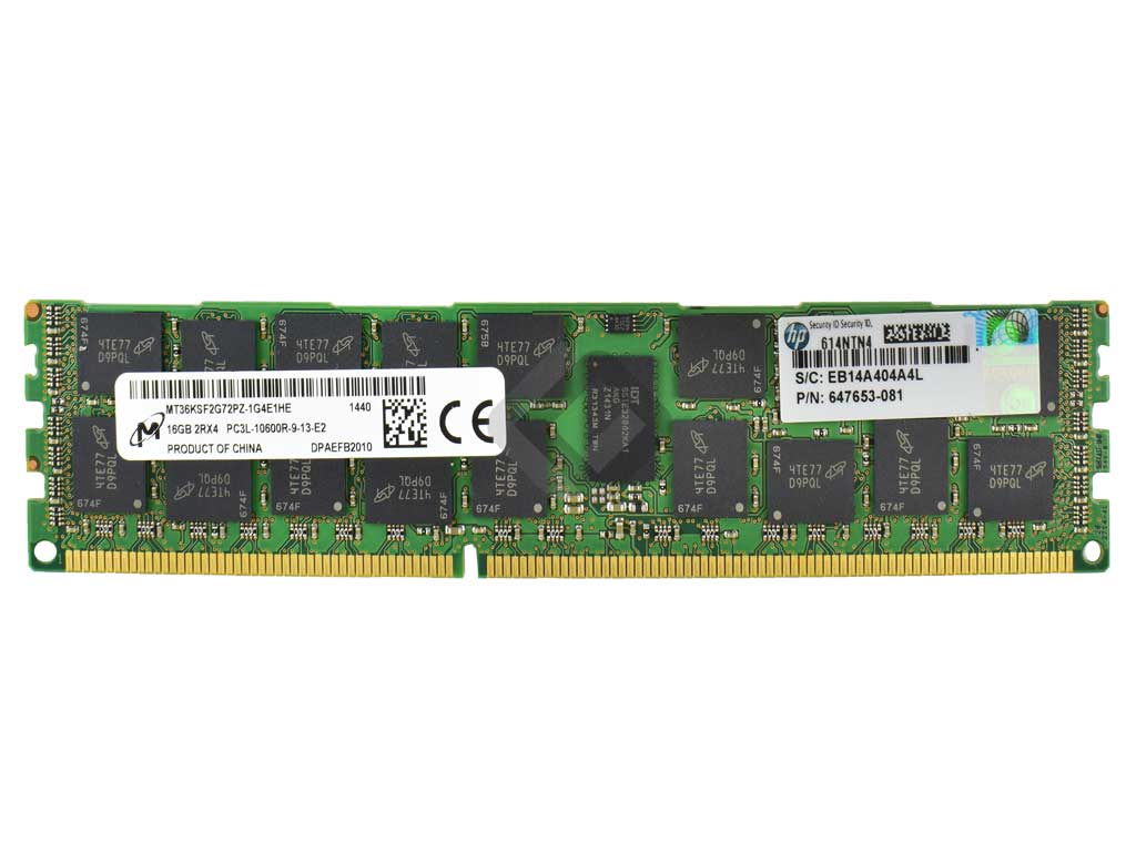 HPE RAM 16GB DDR3 2Rx4 PC3L-10600R Dimm ECC REG, 647901-B21, 647653-081