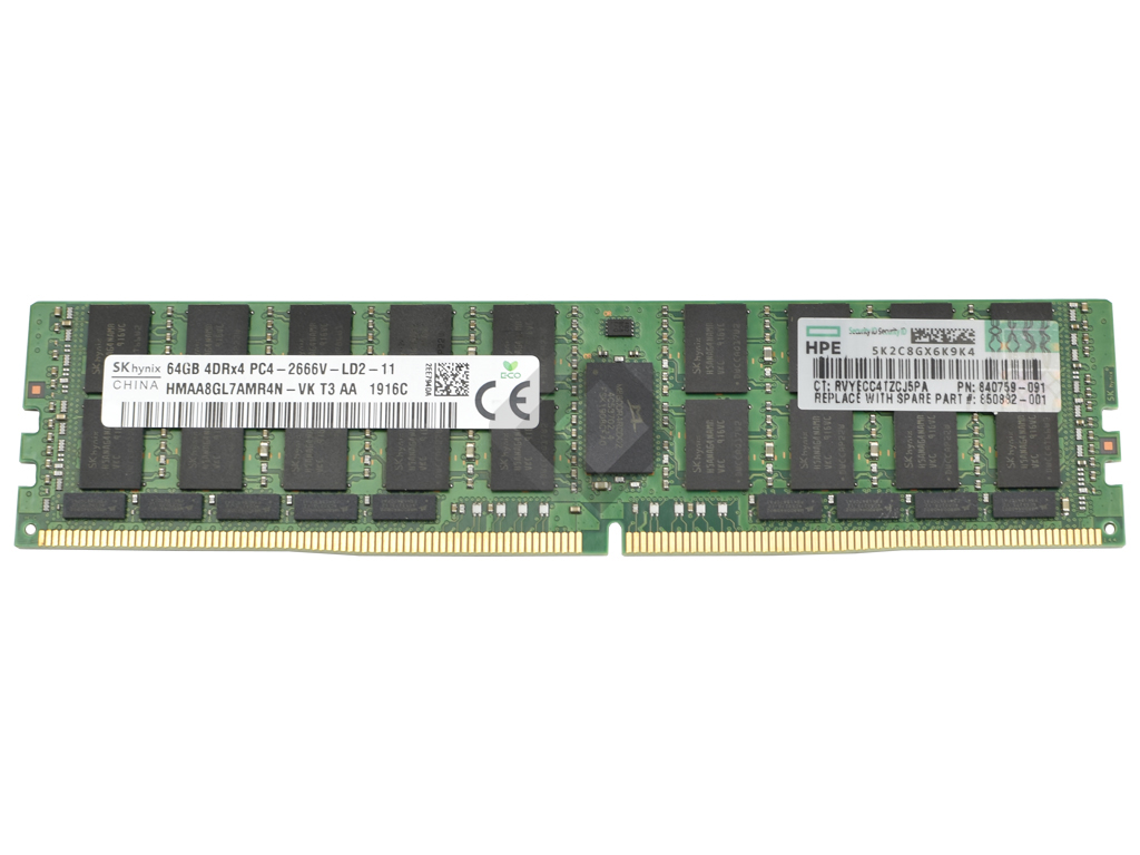 HPE RAM 64GB DDR4 4DRx4 PC4-2666V-L Dimm ECC LR, 815101-B21, 840759-091