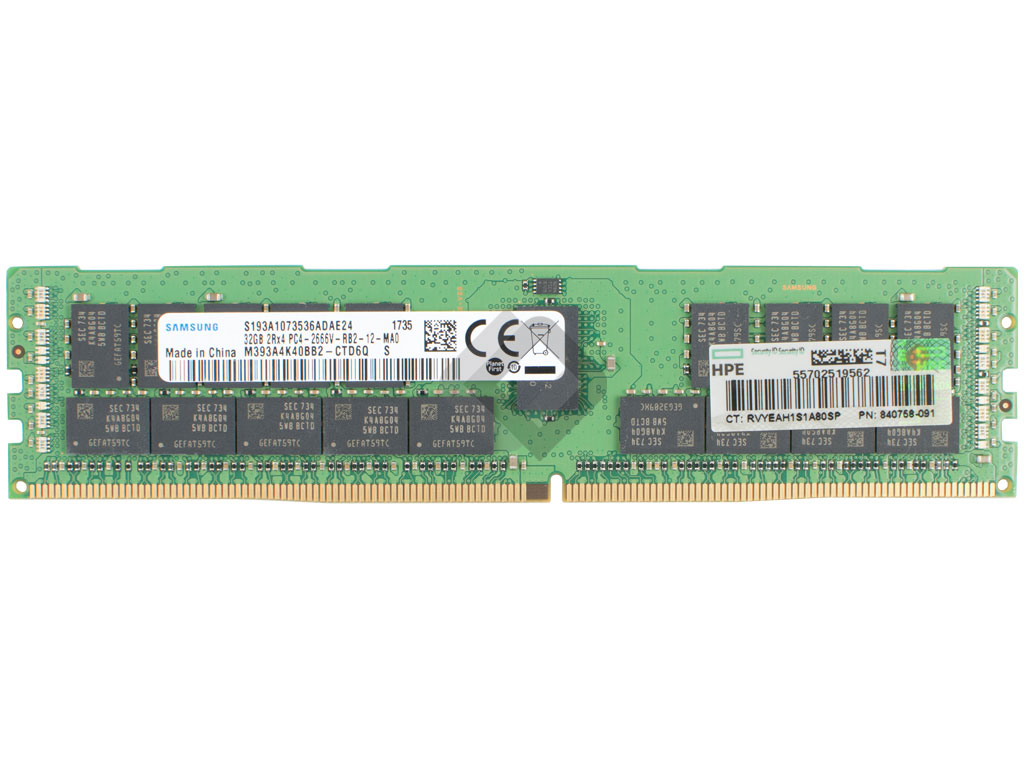 HPE RAM 32GB DDR4 2Rx4 PC4-2666V-R Dimm ECC REG, 815100-B21, 840758-091